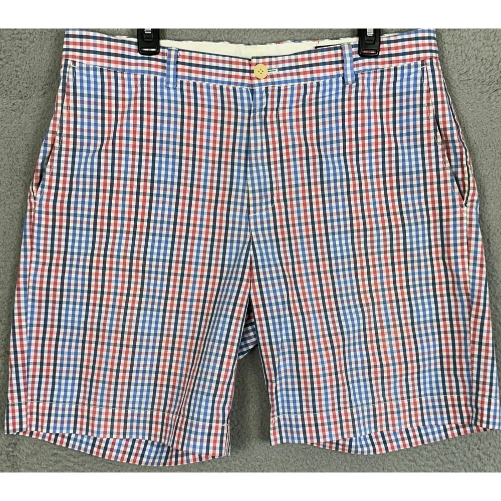 Vineyard Vines Breaker Shorts Mens 36 Pink Blue Gingham Check Khaki Chino Casual